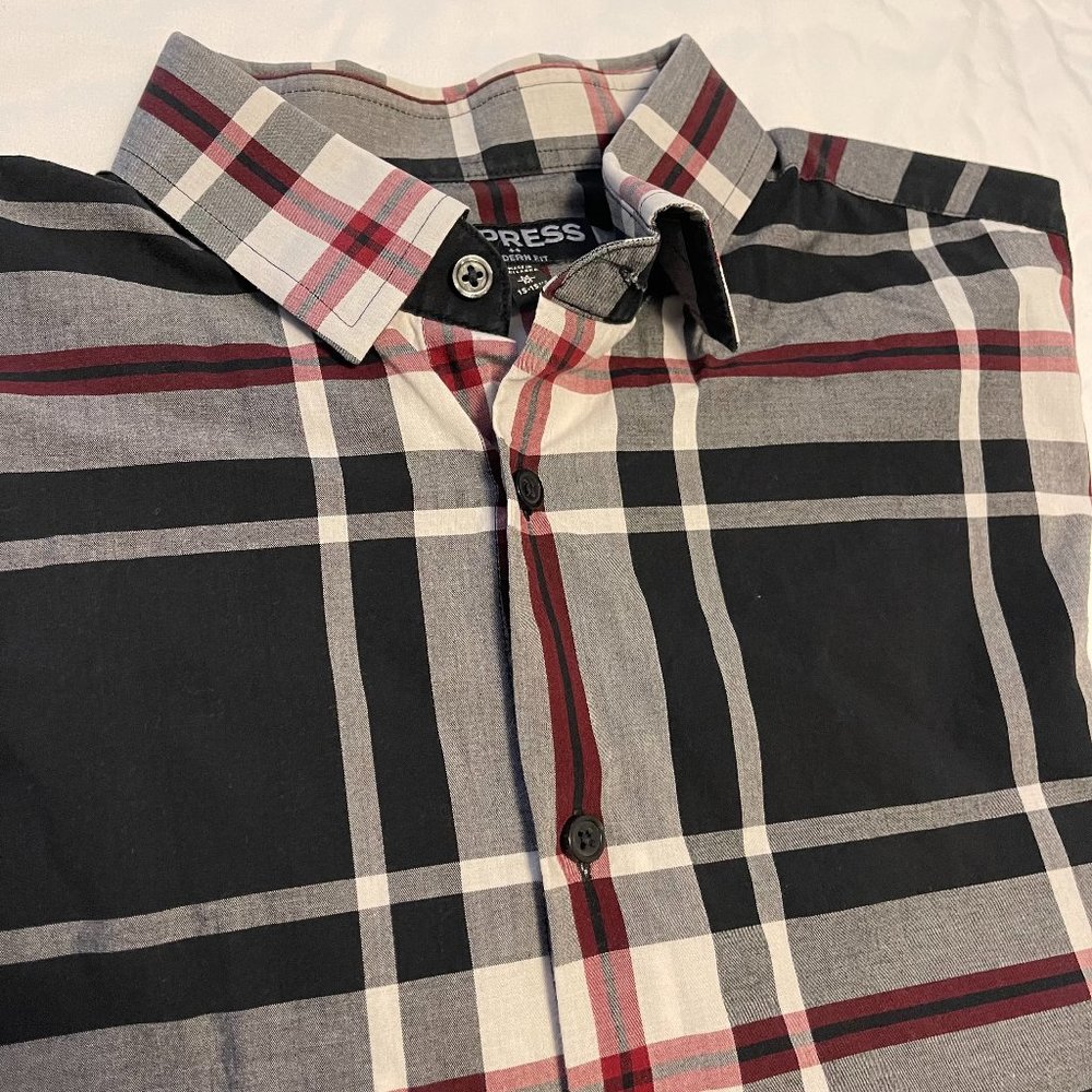 Express Men's Button Plaid Down Long Sleeve Men's Dress Shirt
